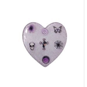Heart-Shaped Glittery Resin Adhesive Expandable Phone Grip with Purple‎ Accents